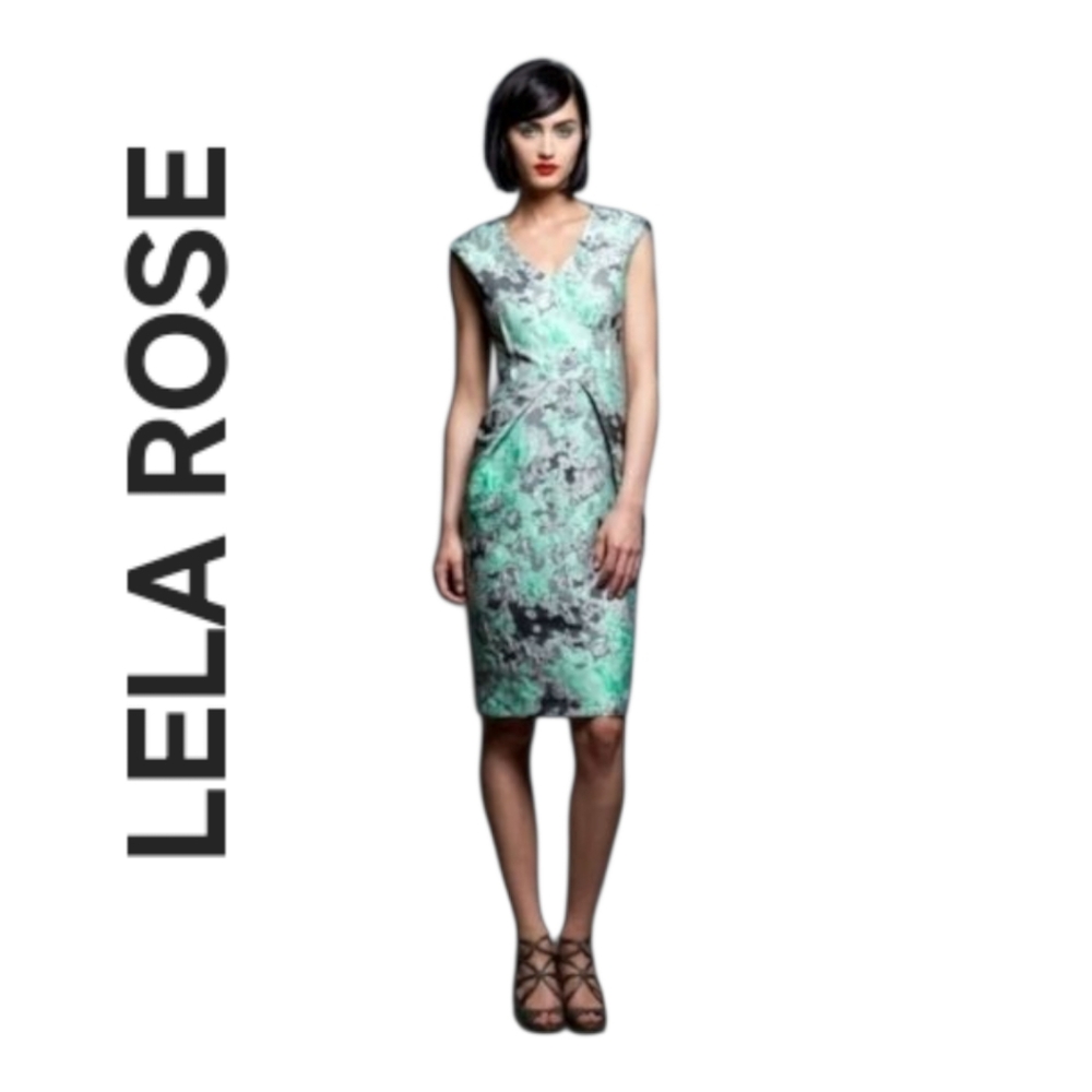 NWOT Lela Rose Blue Size 2  Green Jacquard Printed Mini Dress Small